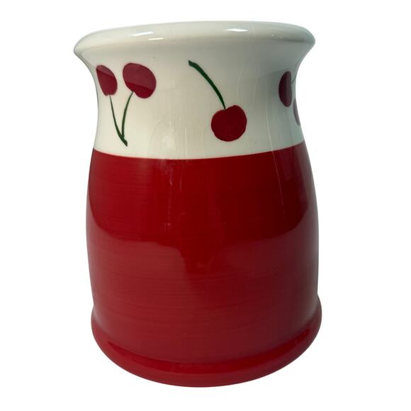 Terramoto Two Earthenware Cherry Vase Red White Kitchen Utensil Holder 7” - Picture 1 of 6